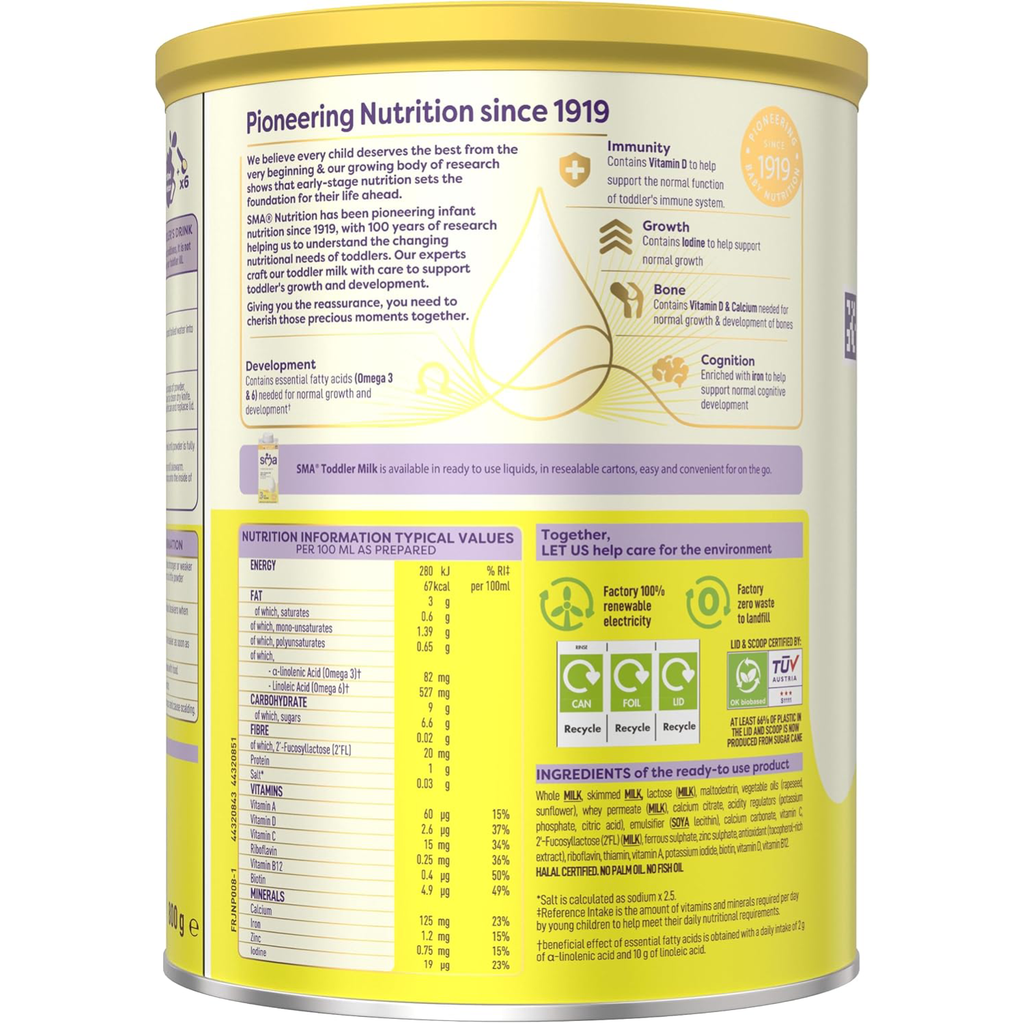SMA Toddler Milk Powder, 1-3 Years, 800g (Pack of 4)