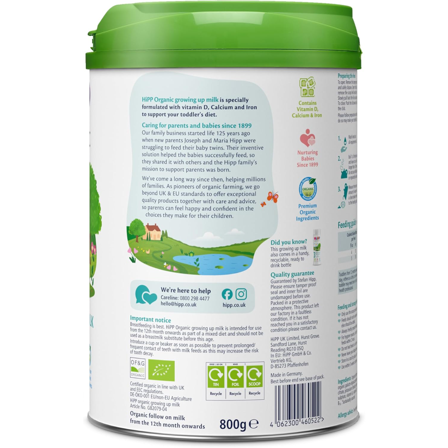 HiPP Organic 3 Growing Up Baby Milk Powder Formula, 800g (Pack of 6)