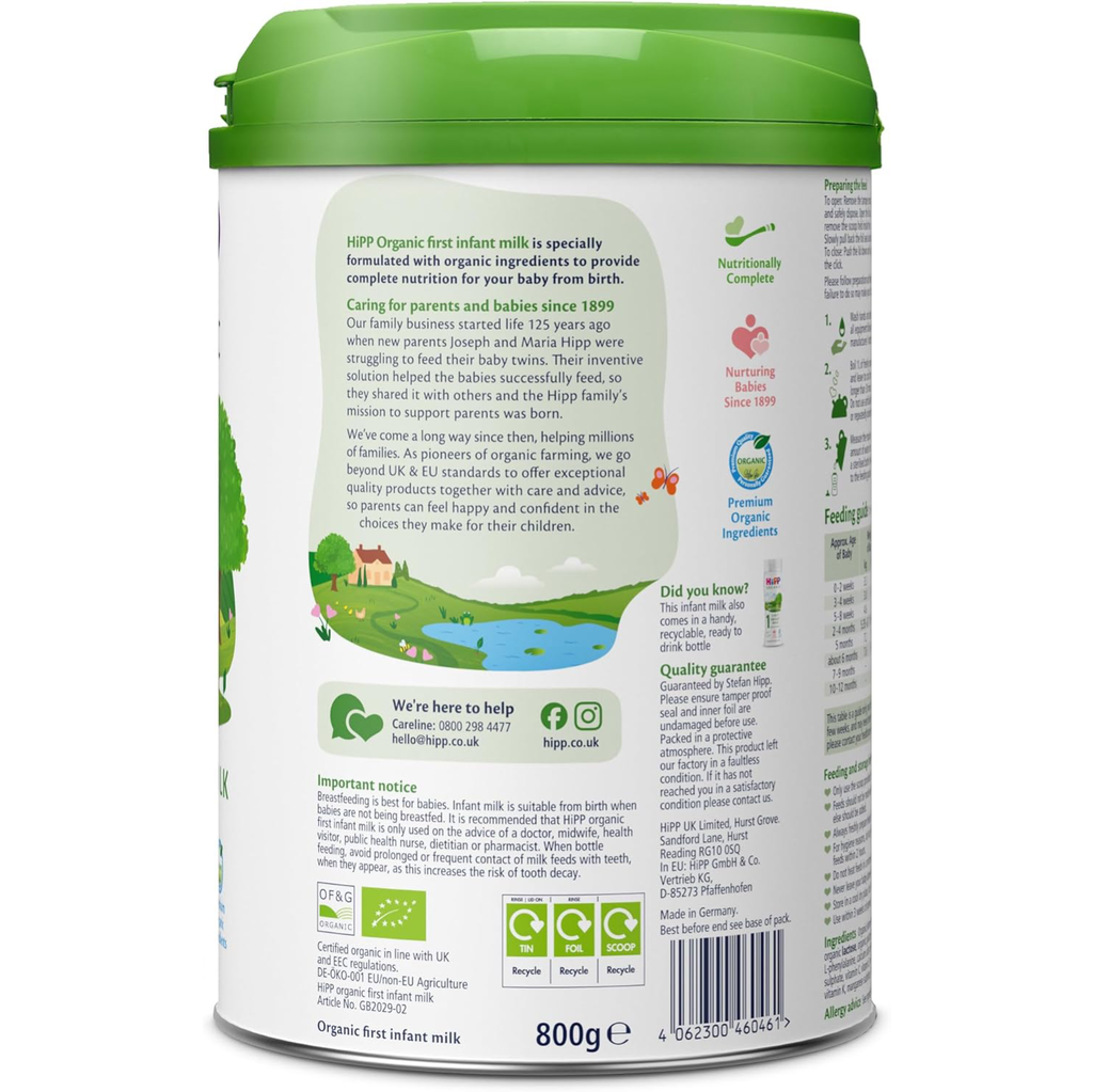 HiPP Organic 1 First Infant Baby Milk Powder Formula, 800g (Pack of 6)