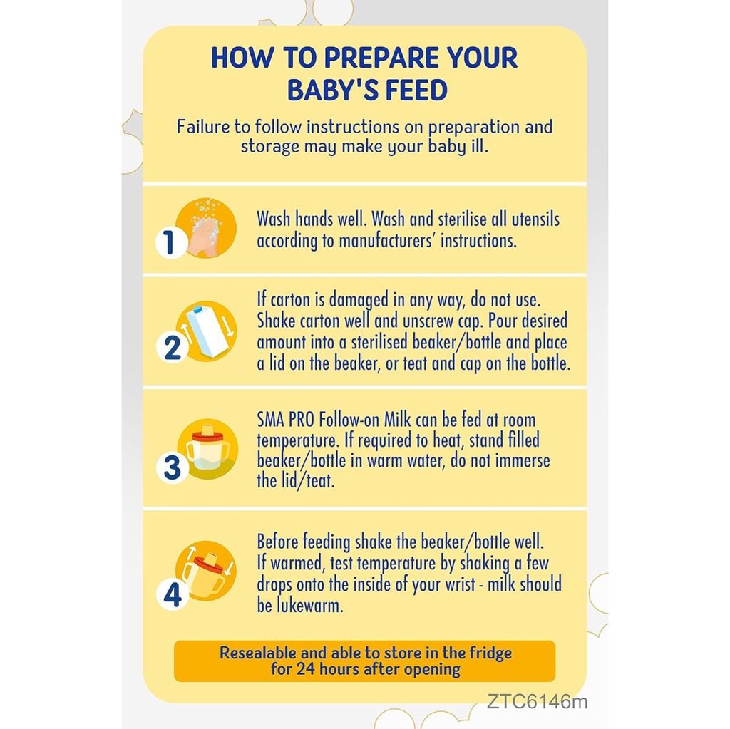 SMA PRO Follow-on Baby Milk Ready to Use, 6-12 Months, 200ml (Pack of 60)