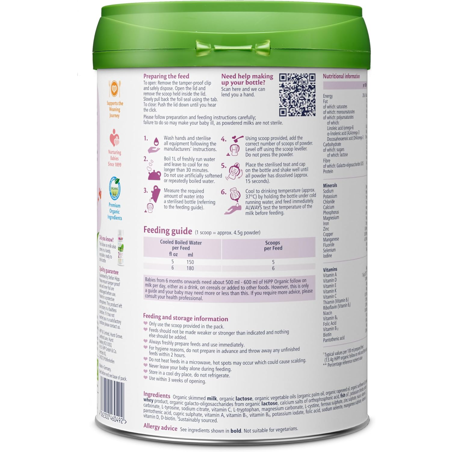 HiPP Organic 2 Follow On Baby Milk Powder Formula, 800g (Pack of 6)