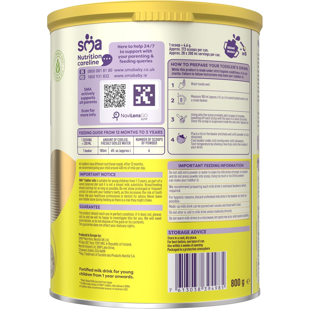 SMA Toddler Milk Powder, 1-3 Years, 800g (Pack of 4)