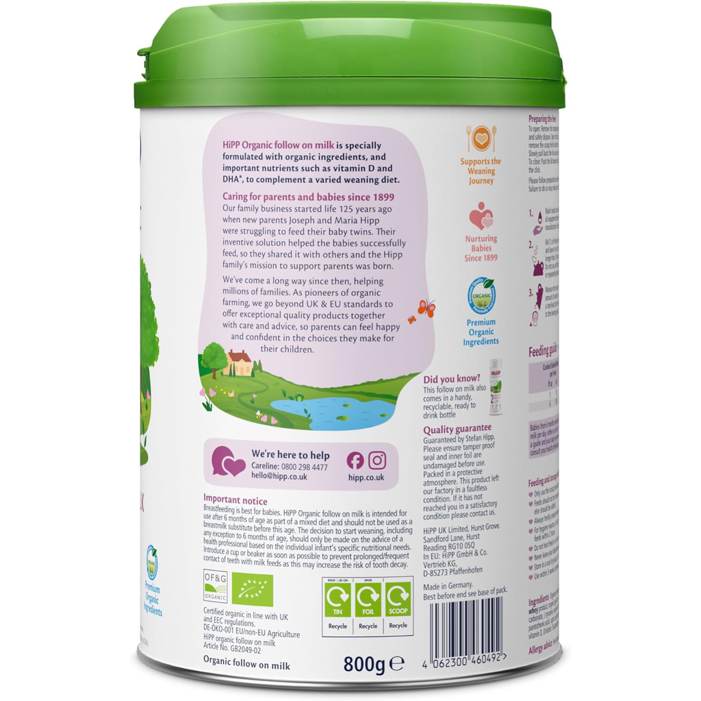 HiPP Organic 2 Follow On Baby Milk Powder Formula, 800g (Pack of 6)