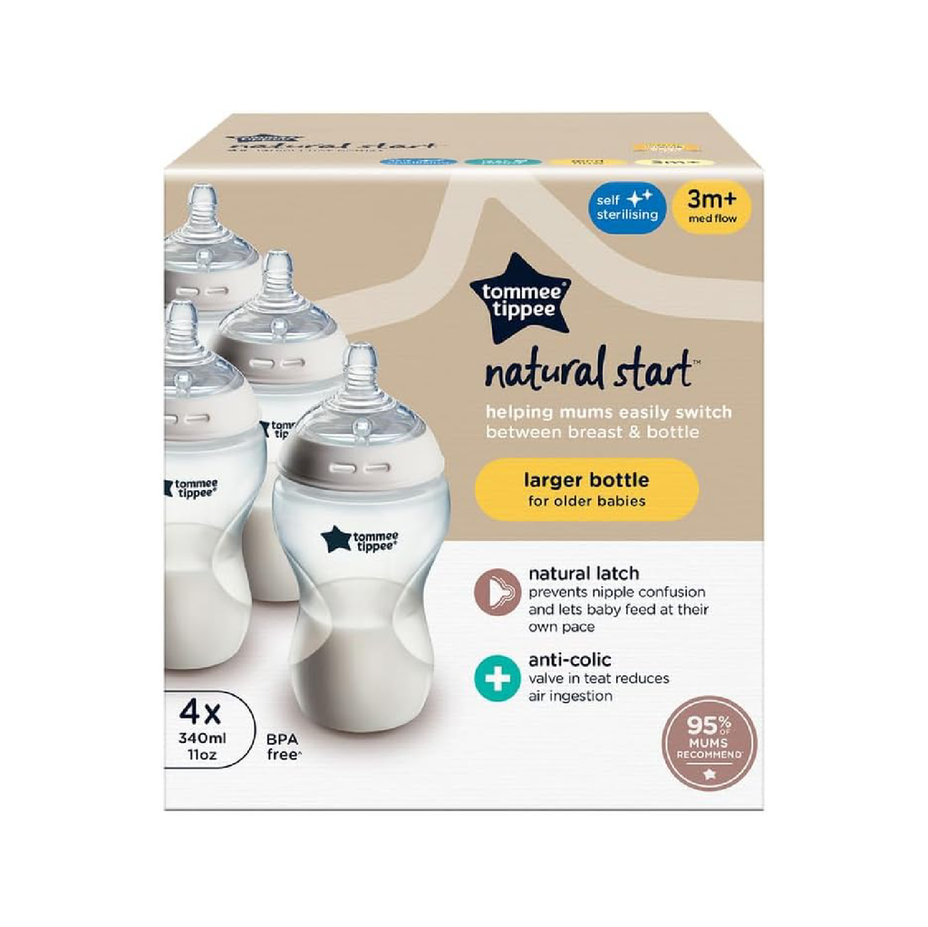Tommee Tippee Natural Start Baby Bottles for 3m+, 340ml (Pack of 4)