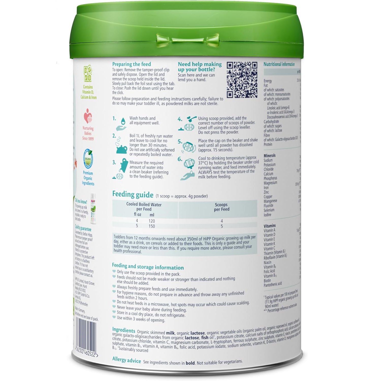HiPP Organic 3 Growing Up Baby Milk Powder Formula, 800g (Pack of 6)
