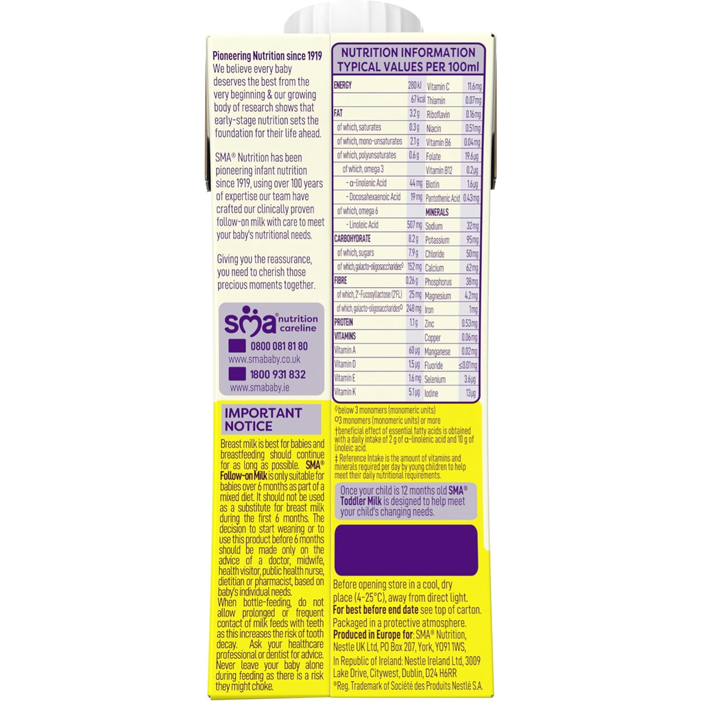 SMA PRO Follow On Baby Milk Ready To Drink, 6 Months+, 200ml (Pack of 12)