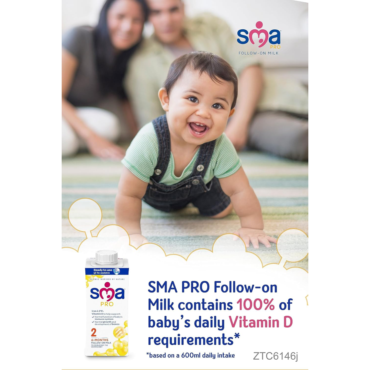 SMA PRO Follow-on Baby Milk Ready to Use, 6-12 Months, 200ml (Pack of 60)
