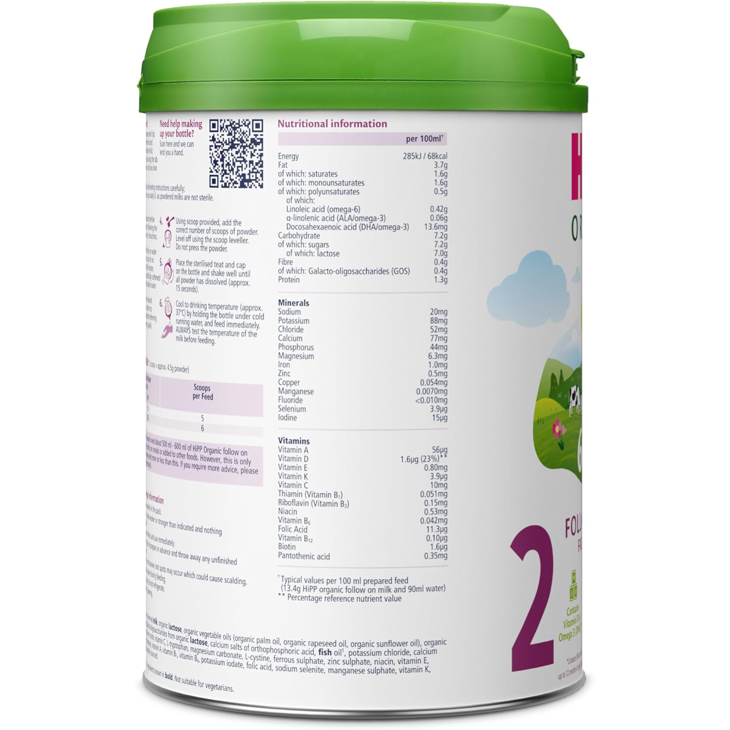 HiPP Organic 2 Follow On Baby Milk Powder Formula, 800g (Pack of 6)