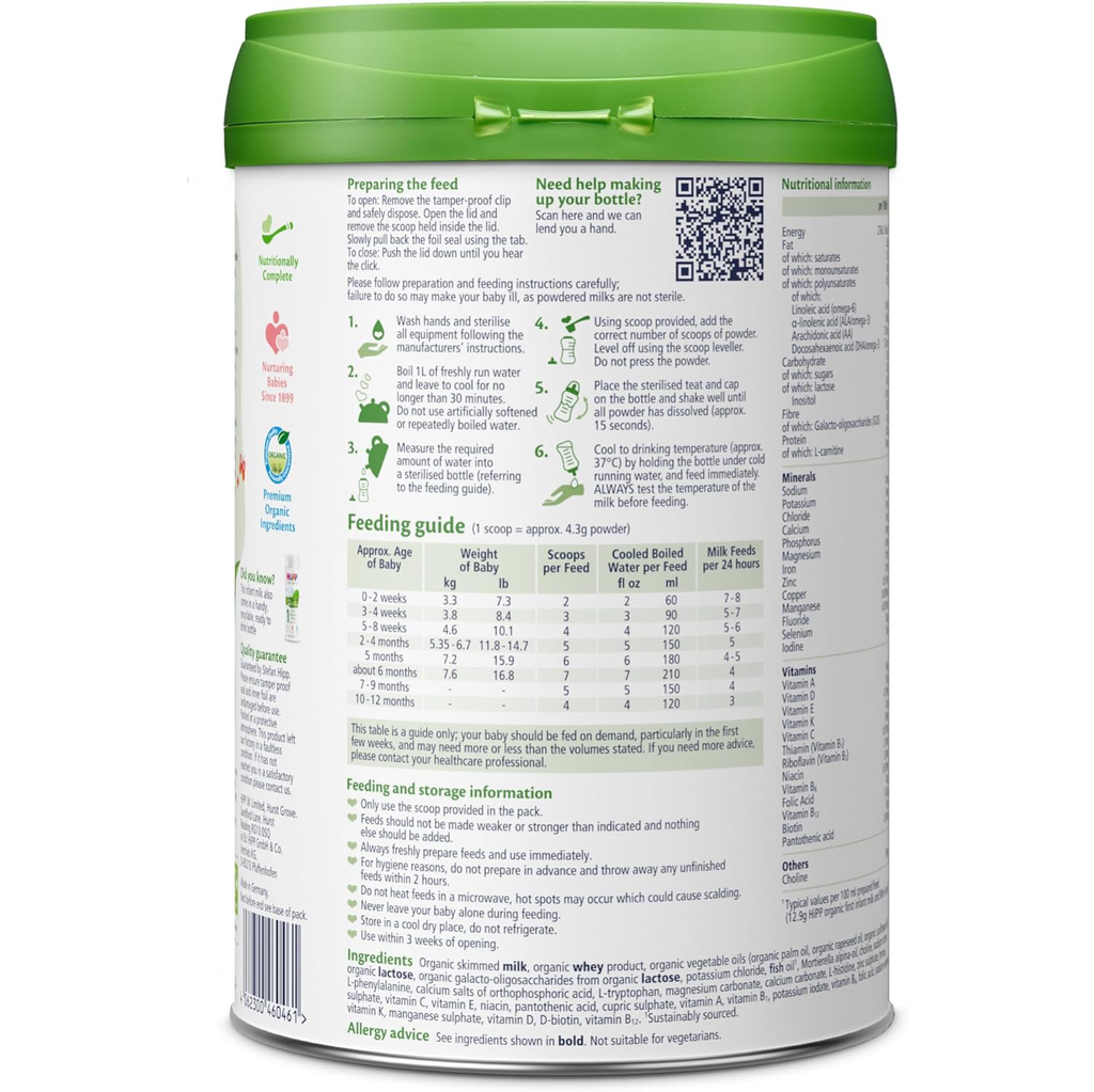 HiPP Organic 1 First Infant Baby Milk Powder Formula, 800g (Pack of 6)