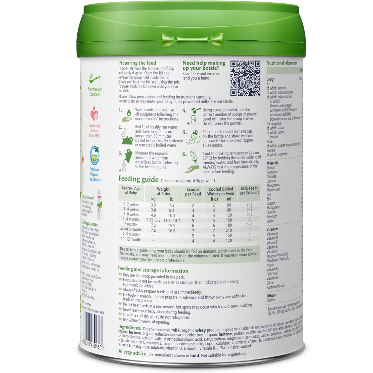 HiPP Organic 1 First Infant Baby Milk Powder Formula, 800g (Pack of 6)