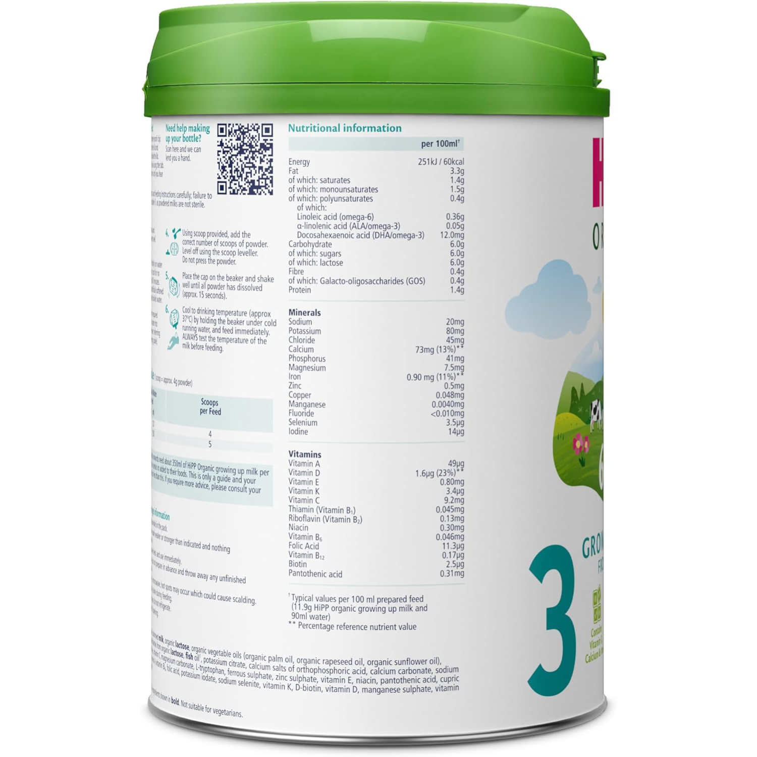 HiPP Organic 3 Growing Up Baby Milk Powder Formula, 800g (Pack of 6)