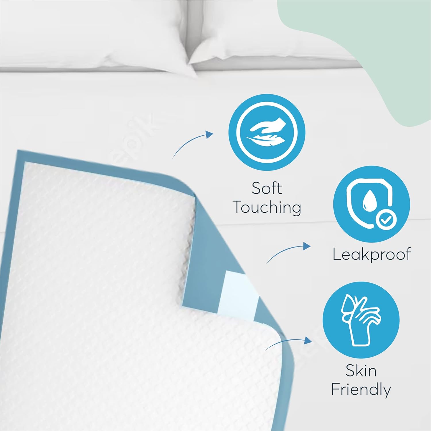 ViraCare Disposable Incontinence Bed Pads with Self-Adhesive Tabs, 60 x 90 cm (Pack of 100)