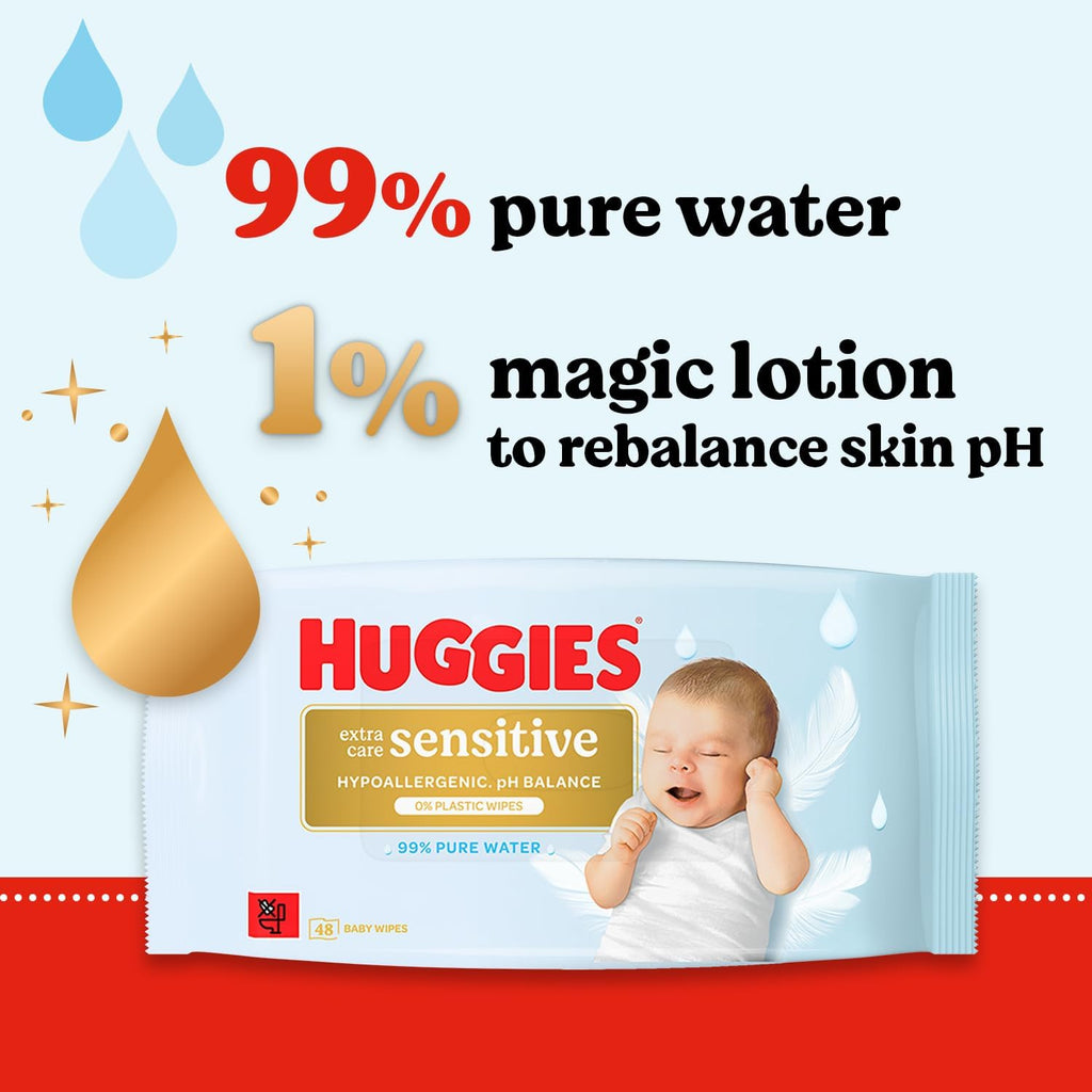 Huggies Pure Extra Sensitive Baby Wipes, 384 Count (8 Packs), Plastic Free