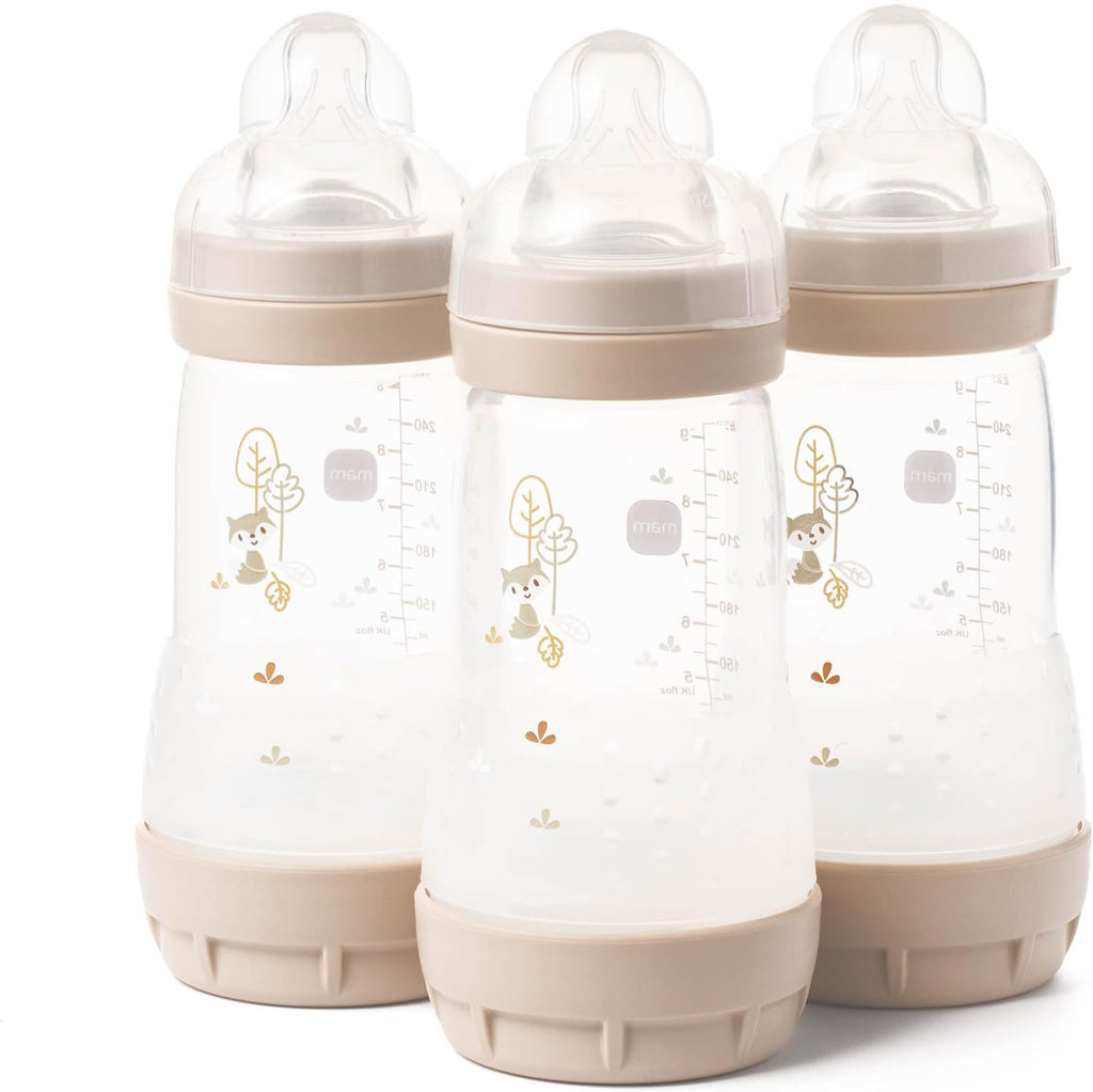 MAM Easy Start Anti-Colic Baby Bottles, 260ml Linen (Pack of 3)