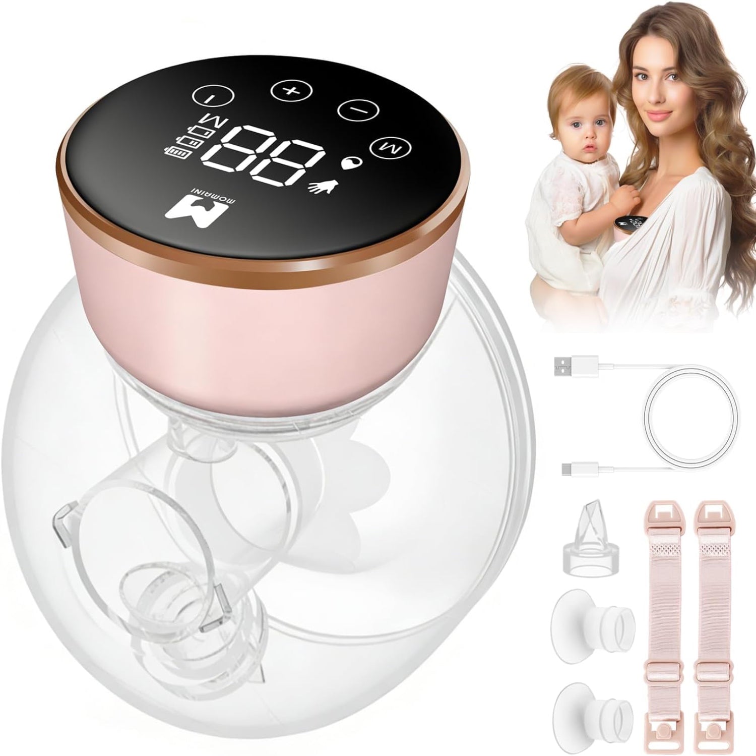 MOMAINI Wearable Breast Pump, Hands-Free & Ultra Quiet with 3 Modes & 9 Levels