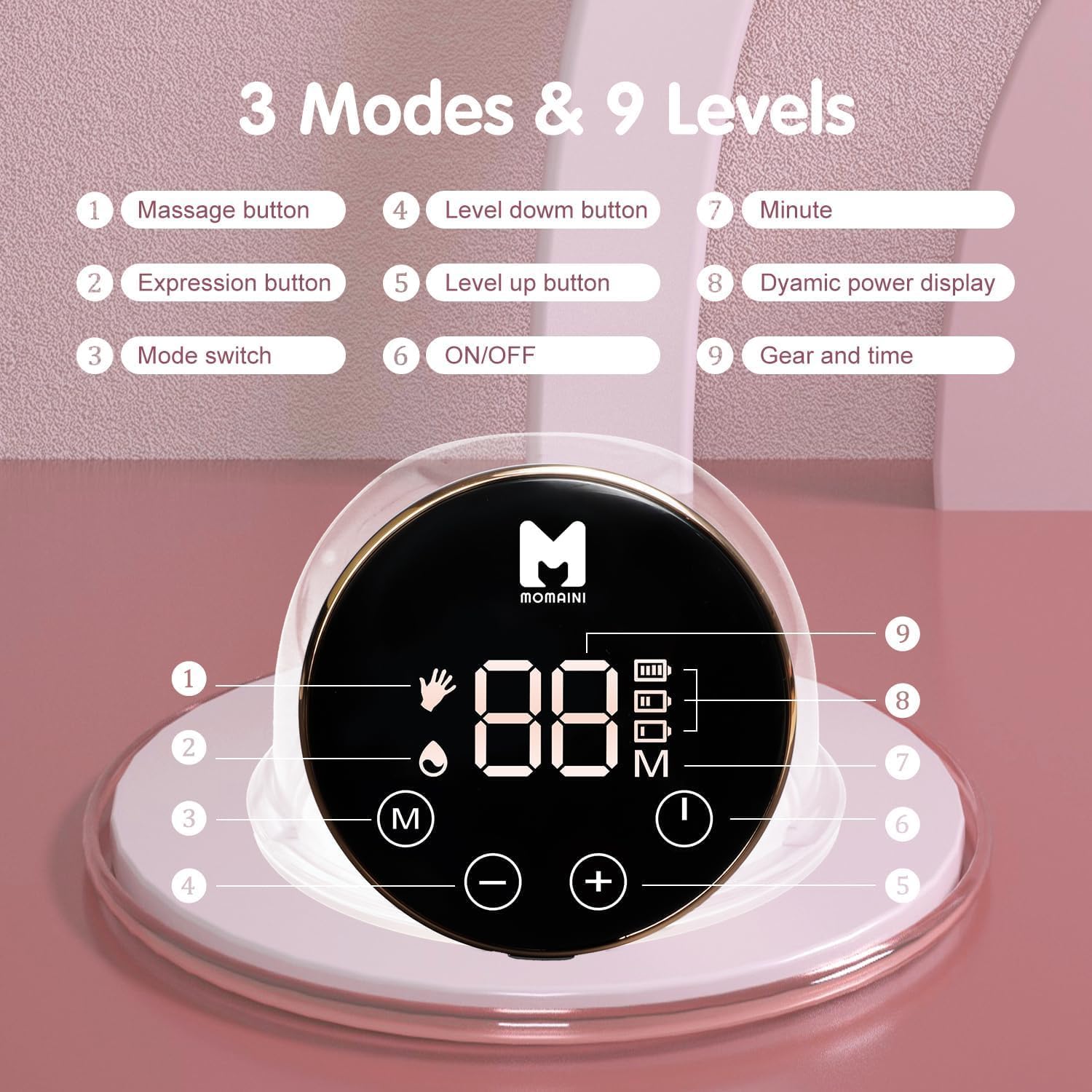 MOMAINI Wearable Breast Pump, Hands-Free & Ultra Quiet with 3 Modes & 9 Levels