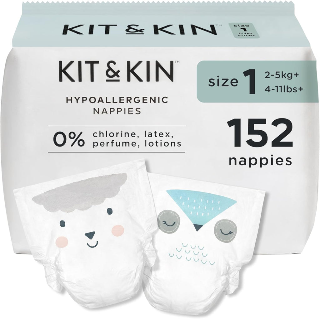 Kit & Kin Premium Baby Nappies Size 1 Newborn (2-5kg) - 152 Pack
