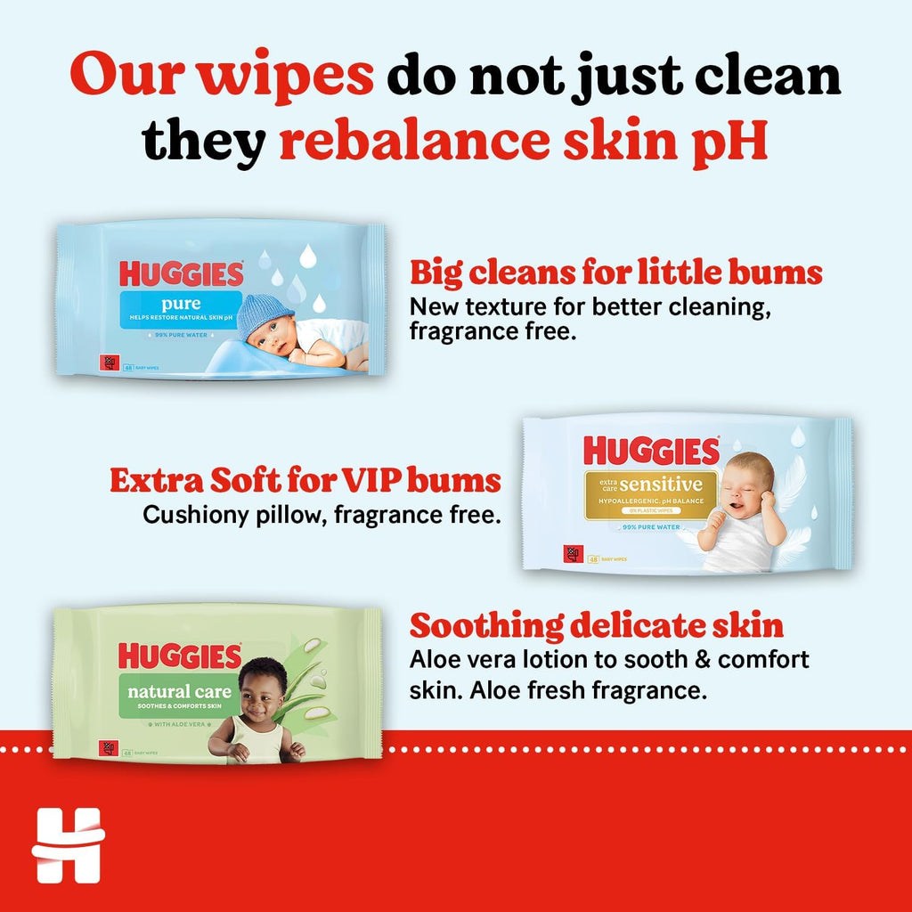 Huggies Pure Extra Sensitive Baby Wipes, 384 Count (8 Packs), Plastic Free