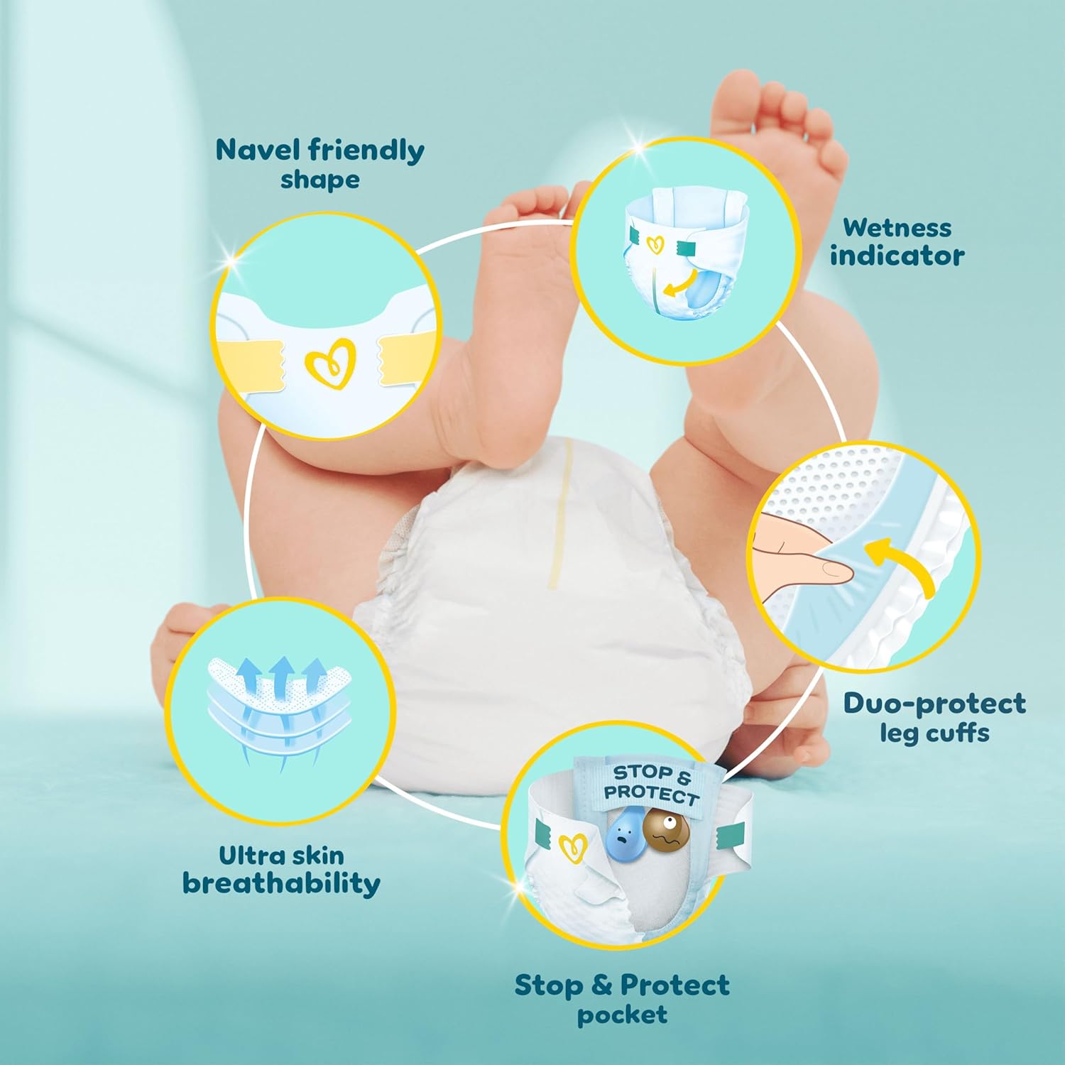 Pampers Premium Protection New Baby Size 1 - 180 Nappies Monthly Pack (2kg-5kg)