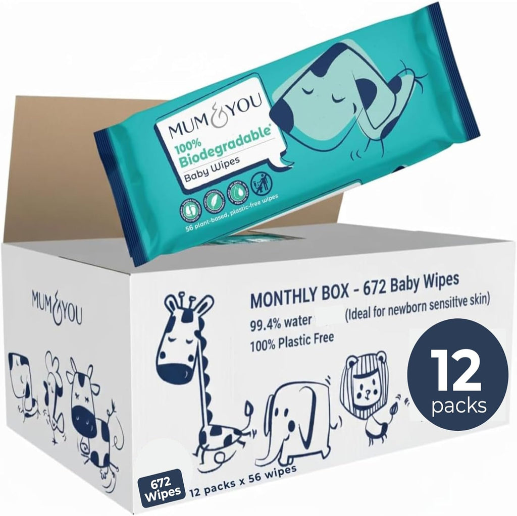 Mum & You Baby Wipes Multipack - Biodegradable, 672 Count (12 Packs)
