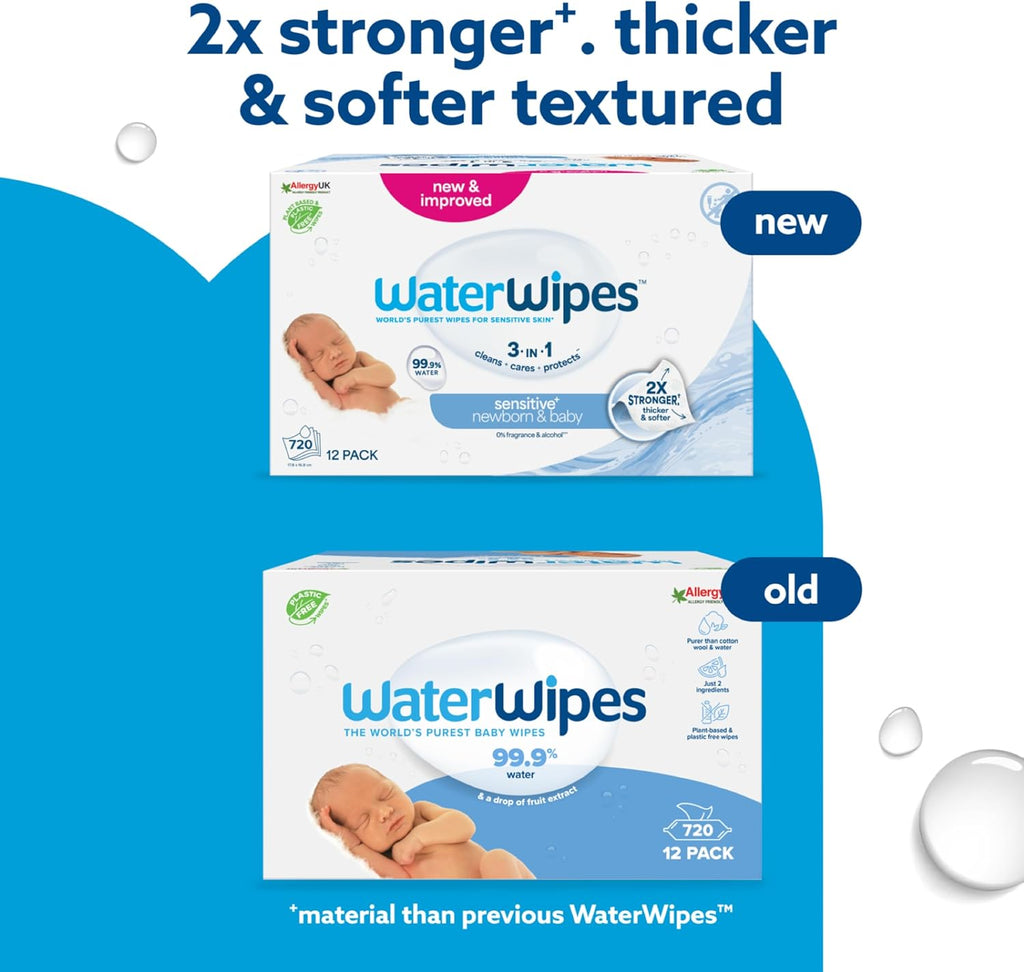 WaterWipes Sensitive+ Newborn & Baby Wipes, 720 Count (12 Packs)