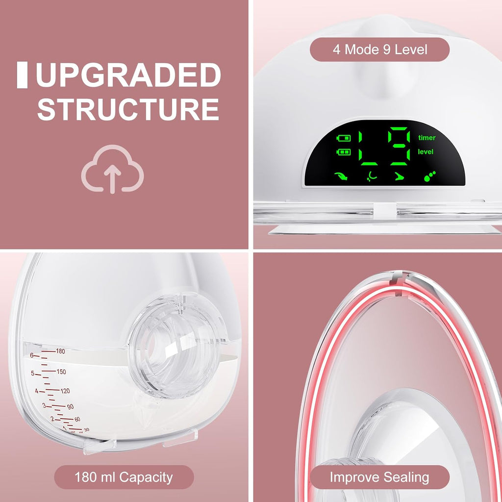 BaeMee Wearable Breast Pump Hands-Free with 4 Modes & 9 Levels, White (2 Pack)