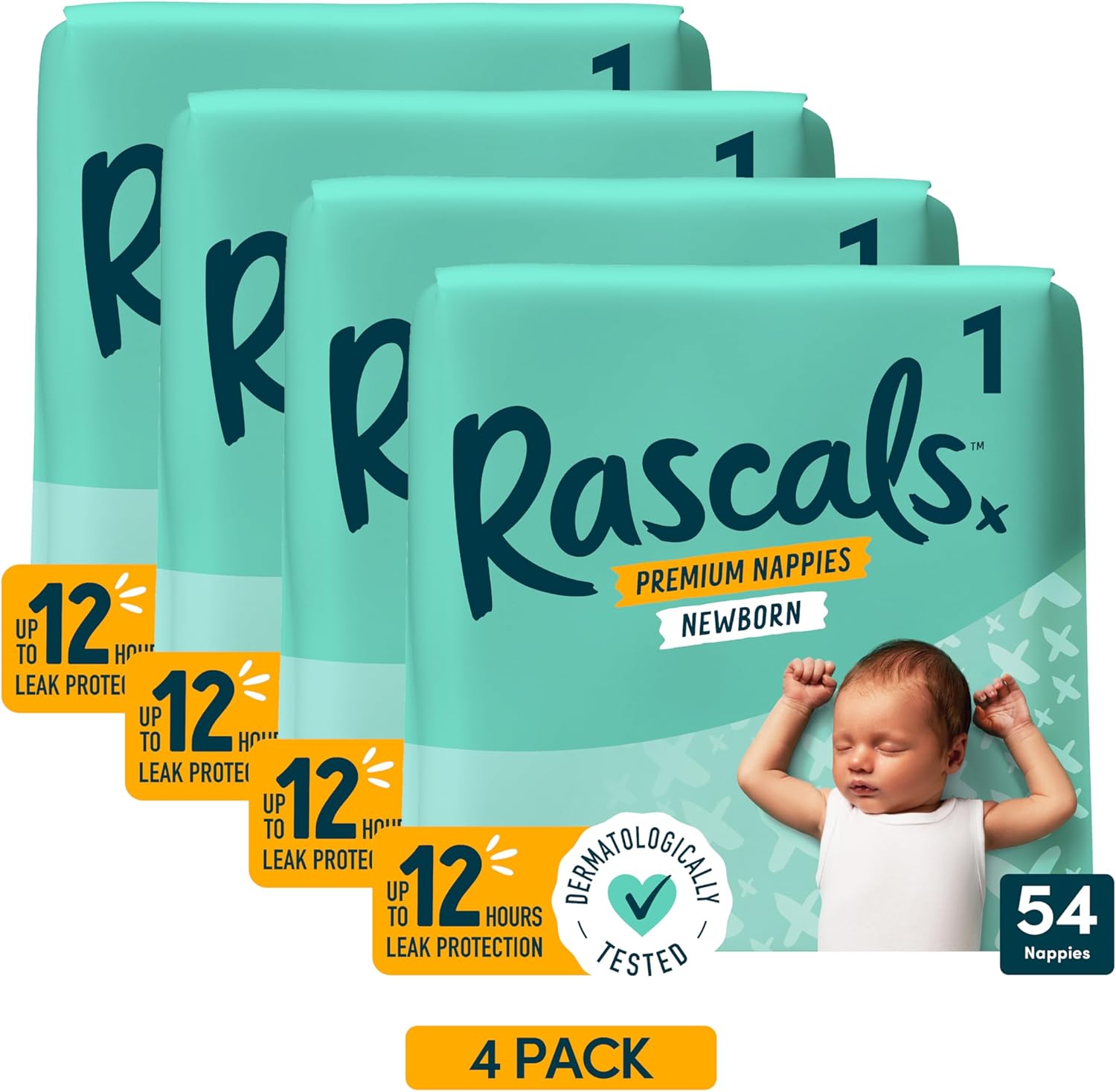 Rascals Premium Nappies Size 1 - 216 Pack