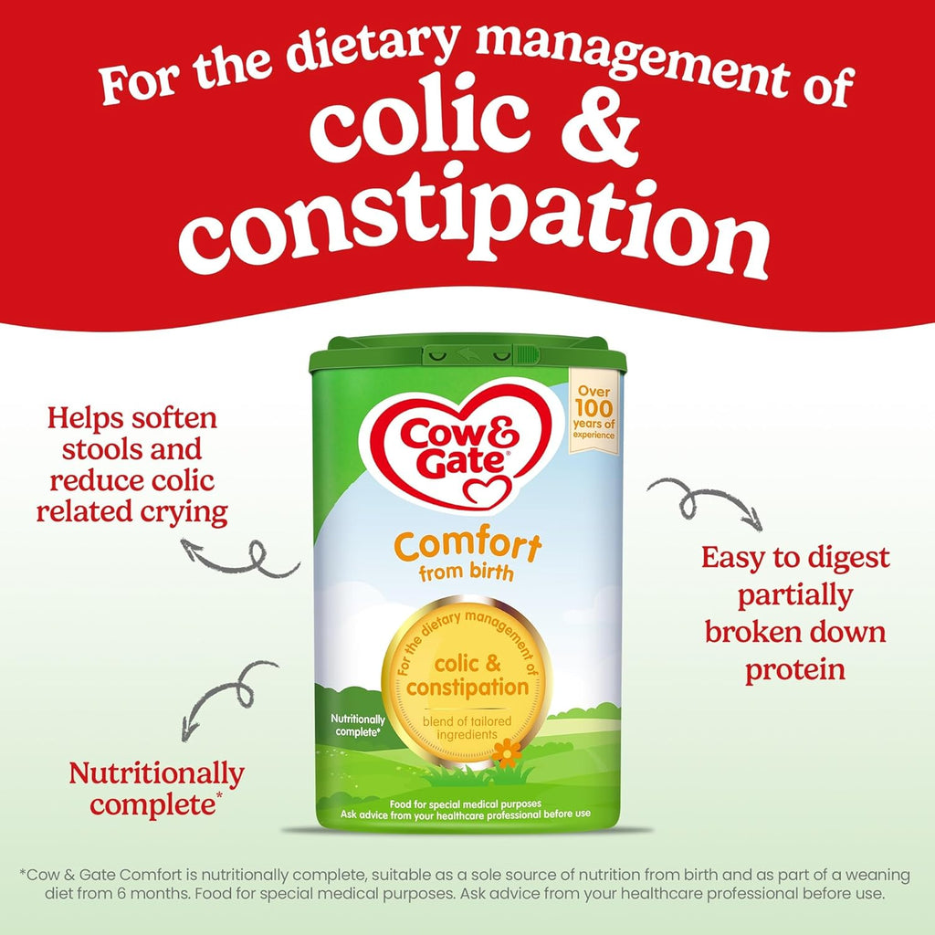 Cow & Gate Comfort Baby Milk Powder Formula, From Birth, 800g (Pack of 4)