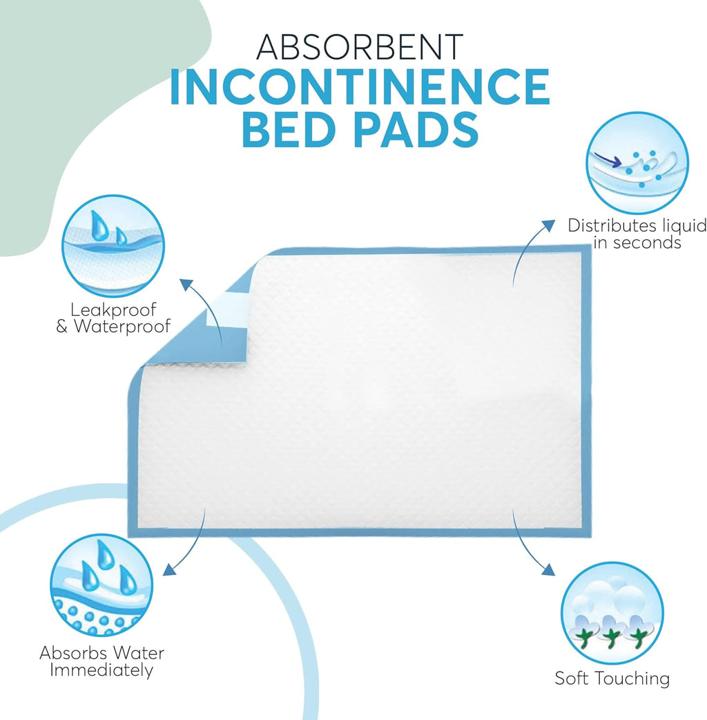 ViraCare Disposable Incontinence Bed Pads with Self-Adhesive Tabs, 60 x 90 cm (Pack of 100)