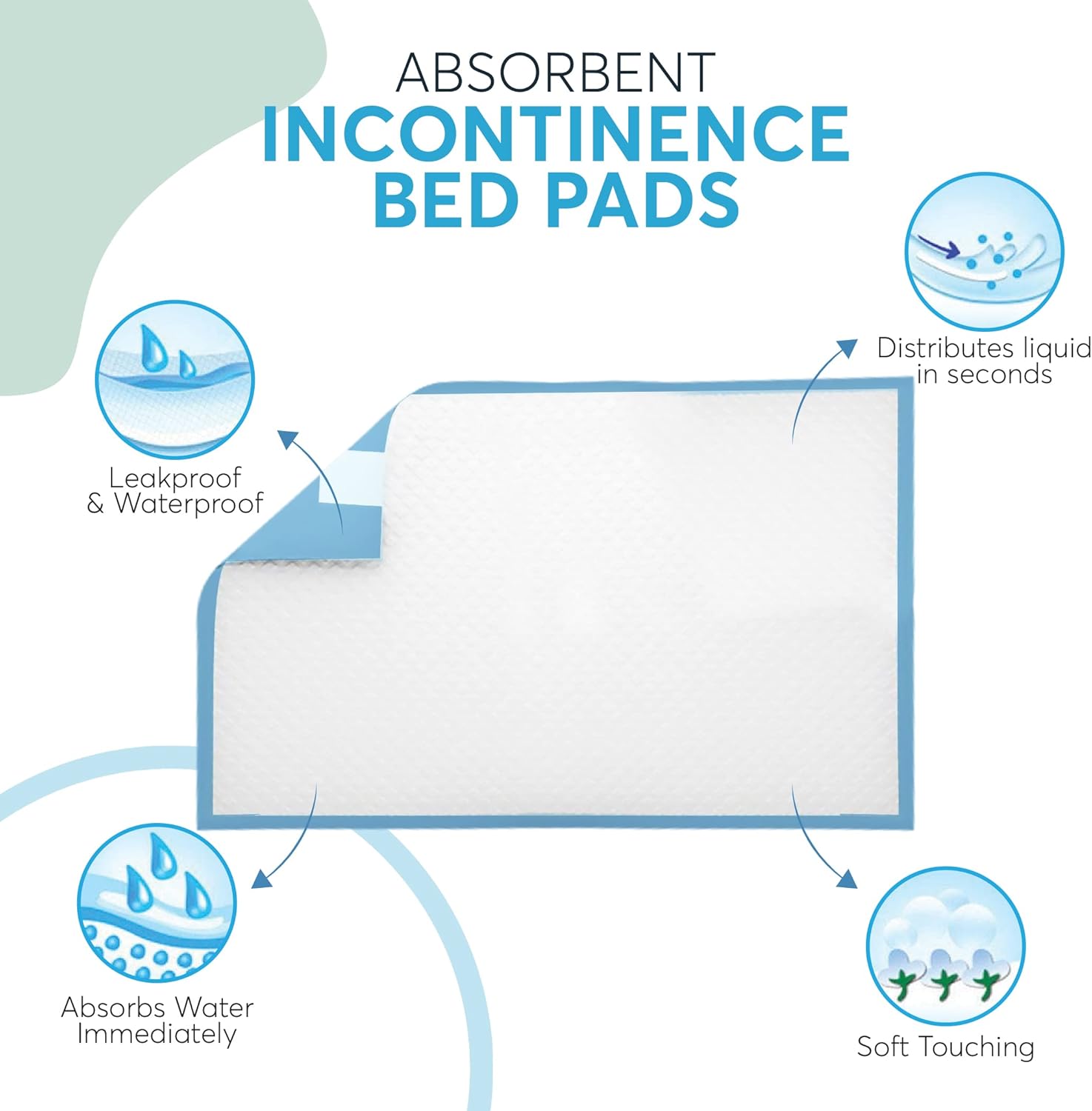 ViraCare Disposable Incontinence Bed Pads with Self-Adhesive Tabs, 60 x 90 cm (Pack of 100)