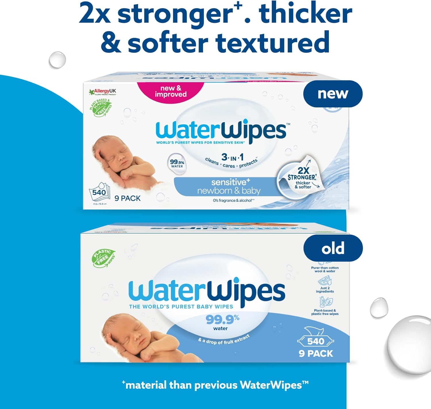 WaterWipes Sensitive+ Newborn & Baby Wipes, 540 Count (9 Packs)