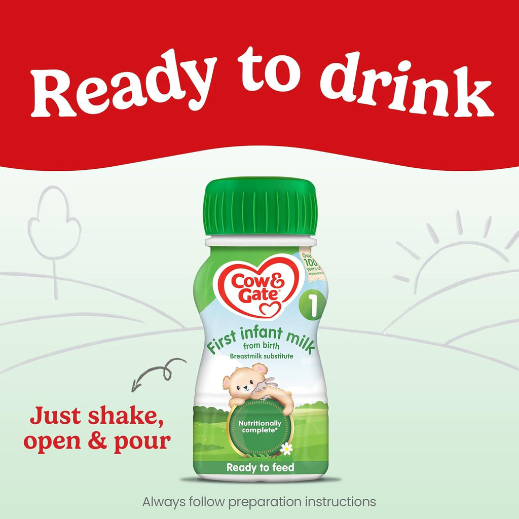 Cow & Gate 1 First Infant Baby Milk Ready to Use, From Birth, 200ml (Pack of 12)