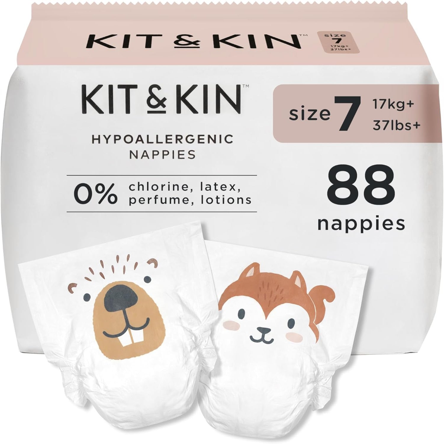 Kit & Kin Premium Baby Nappies Size 7 (17kg+) - 88 Pack