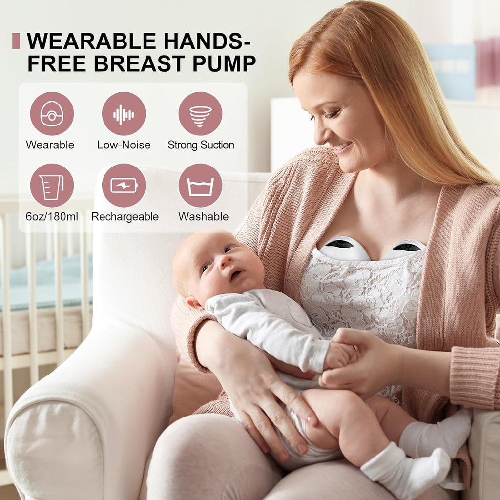 BaeMee Wearable Breast Pump Hands-Free with 4 Modes & 9 Levels, White (2 Pack)