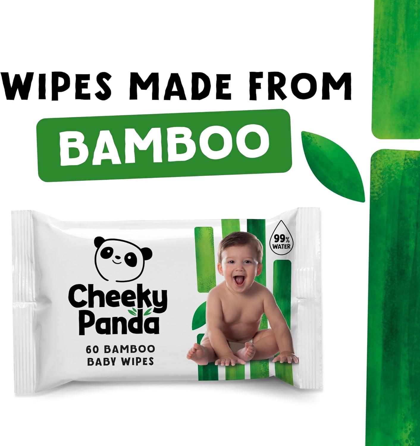 The Cheeky Panda Bamboo Biodegradable Baby Wipes 720 Count (12 Packs)
