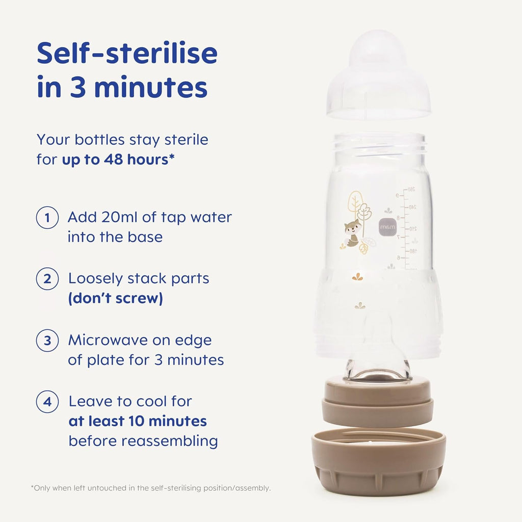 MAM Easy Start Anti-Colic Baby Bottles, 260ml Linen (Pack of 3)