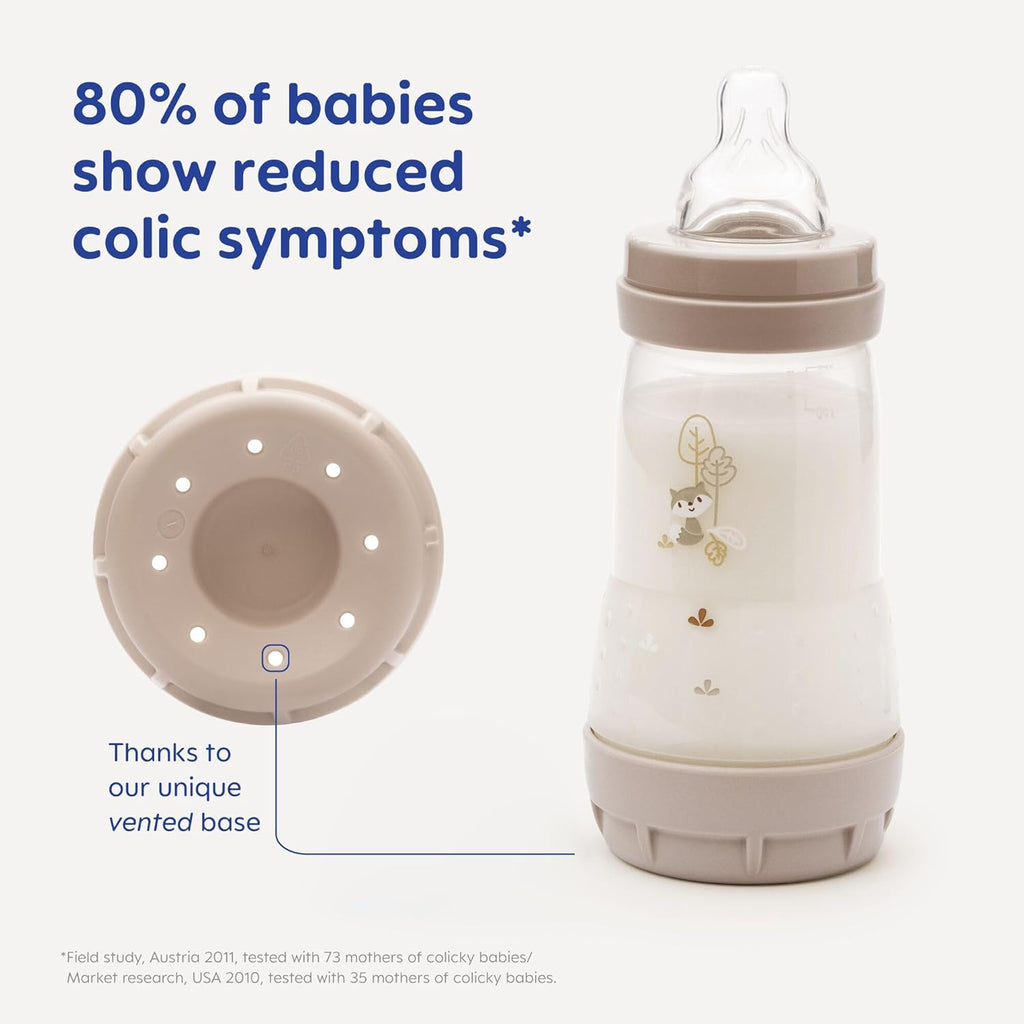 MAM Easy Start Anti-Colic Baby Bottles, 260ml Linen (Pack of 3)