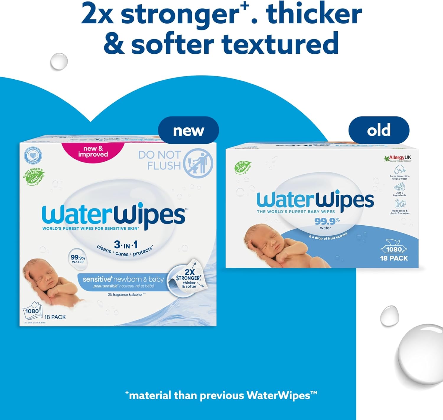 WaterWipes Sensitive+ Newborn & Baby Wipes, 1080 Count (18 Packs)