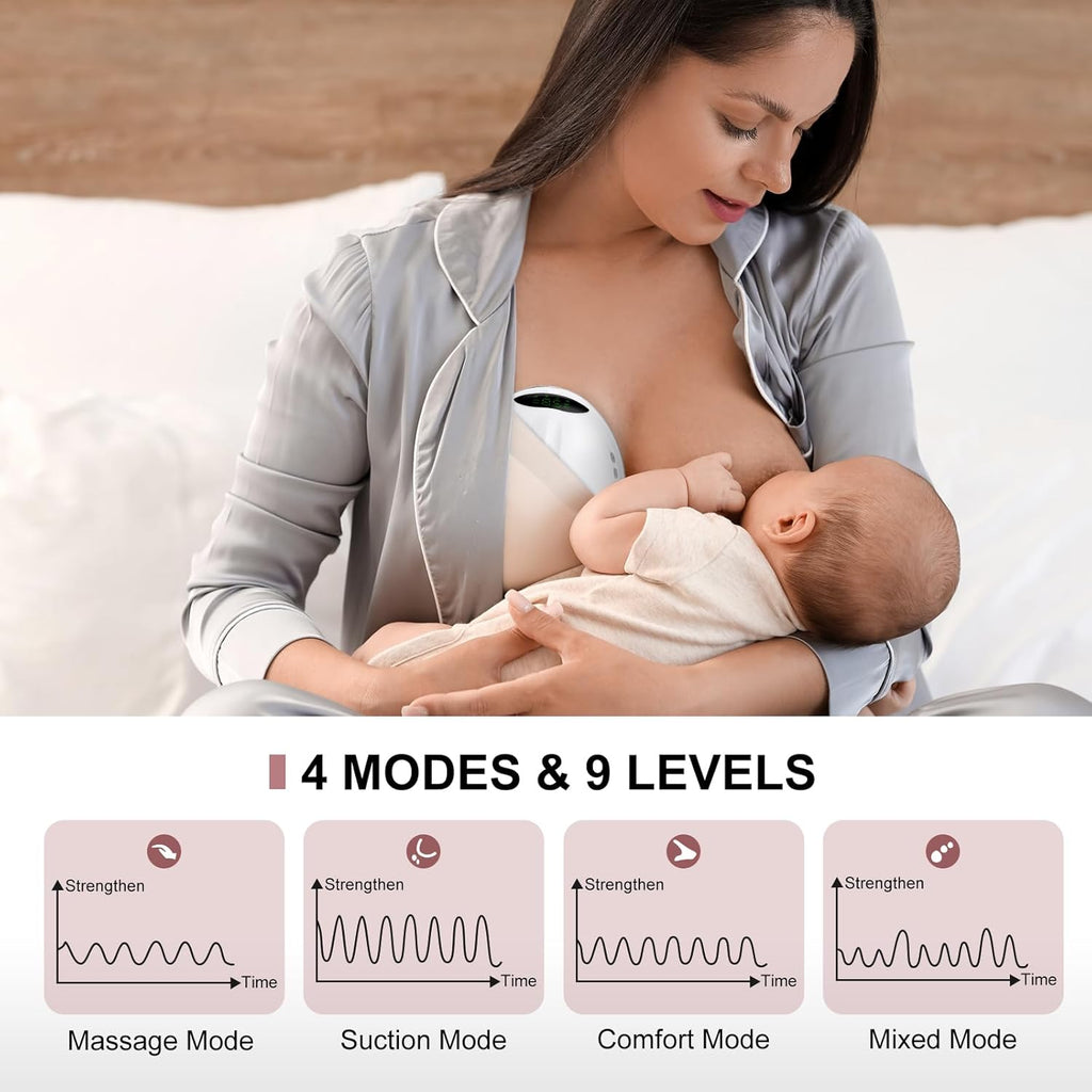 BaeMee Wearable Breast Pump Hands-Free with 4 Modes & 9 Levels, White (2 Pack)