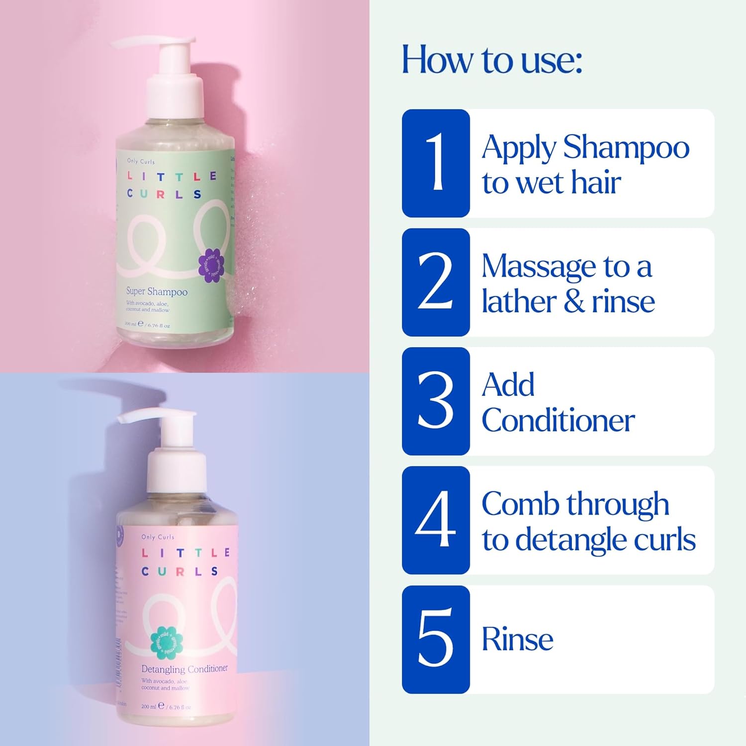 Only Curls Little Curls Super Shampoo & Detangling Conditioner Bundle, 200ml x2