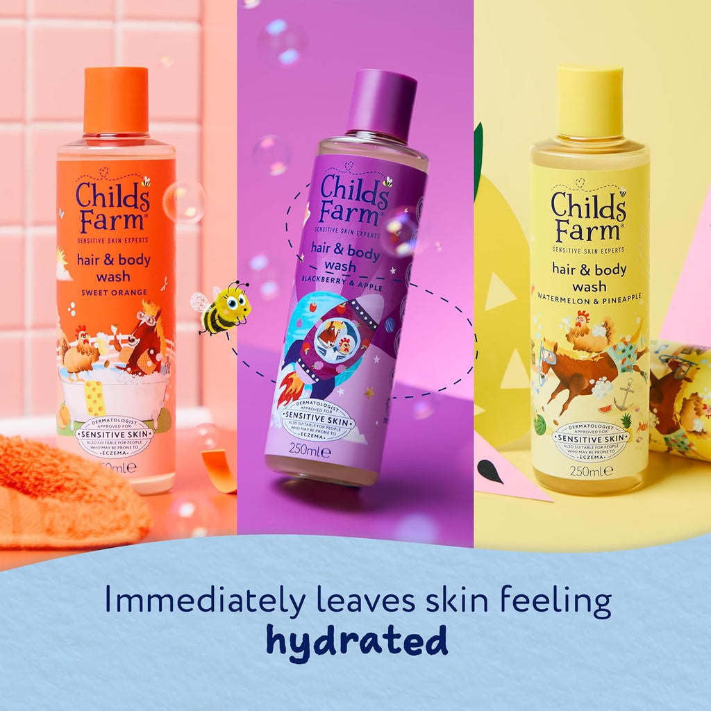Childs Farm Hair & Body Wash Bundle - Sweet Orange, Blackberry & Apple, Watermelon & Pineapple, 250ml x3