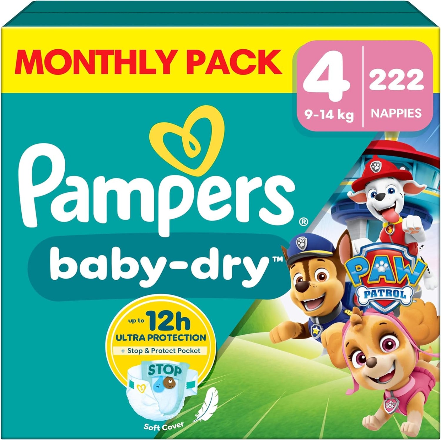 Pampers Baby-Dry Paw Patrol Edition Size 4 - 222 Nappies Monthly Pack (9kg-14kg)