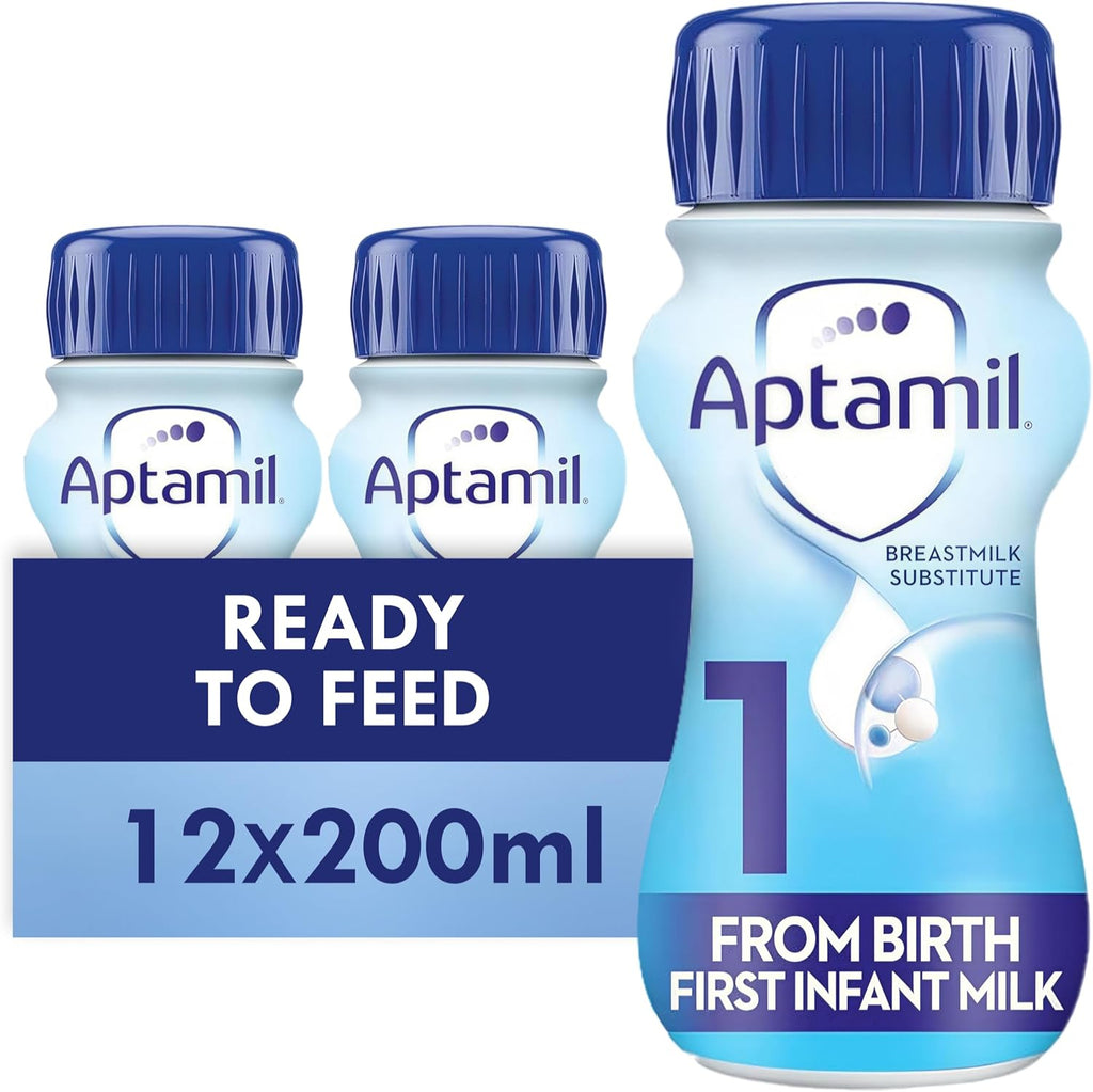 Aptamil 1 First Infant Baby Milk Ready To Use, From Birth, 200ml (Pack of 12)