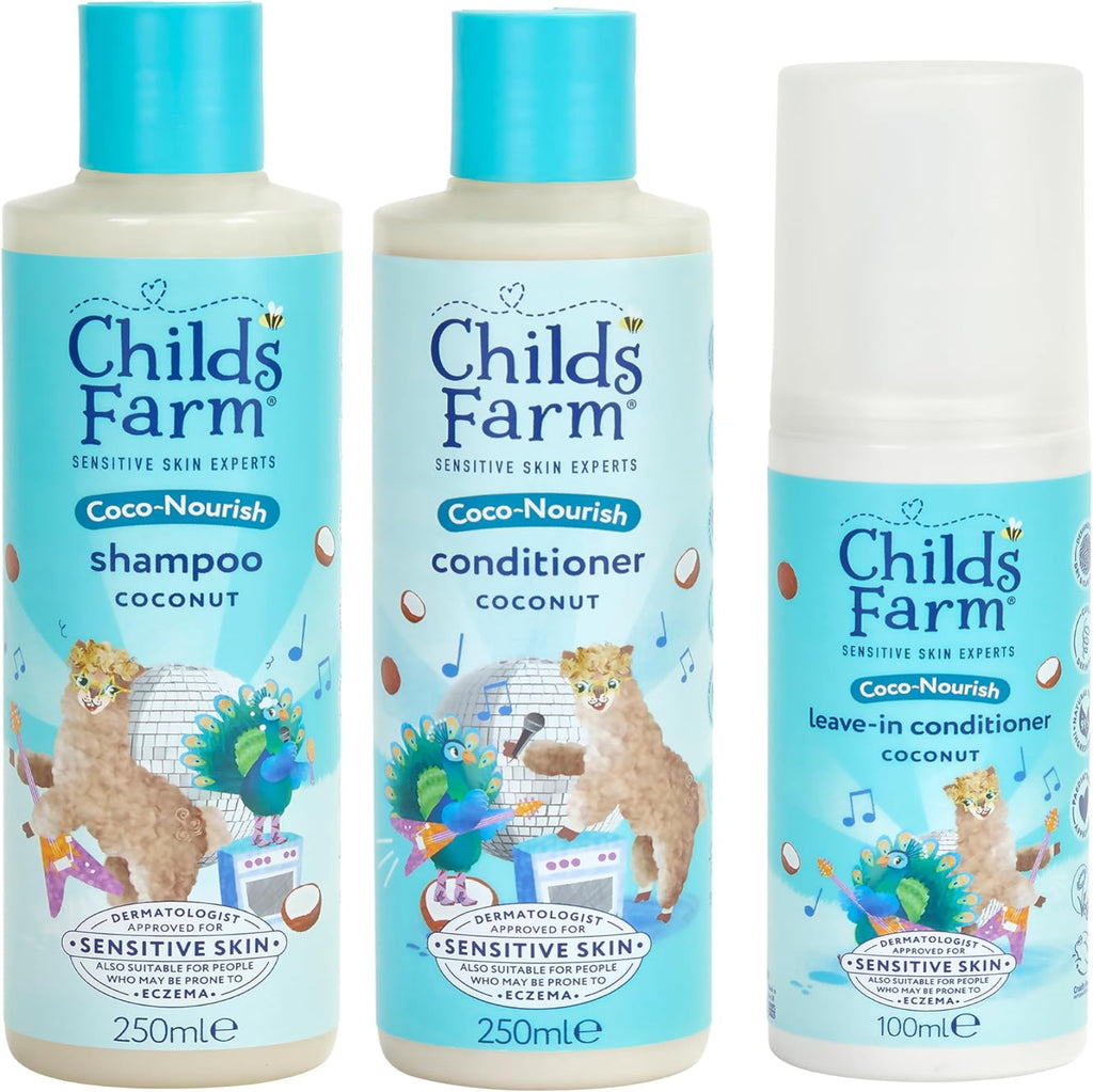 Childs Farm Kids Coco-Nourish Hair Regime Bundle - Shampoo, Conditioner & Leave-in Spray, 3 Pack