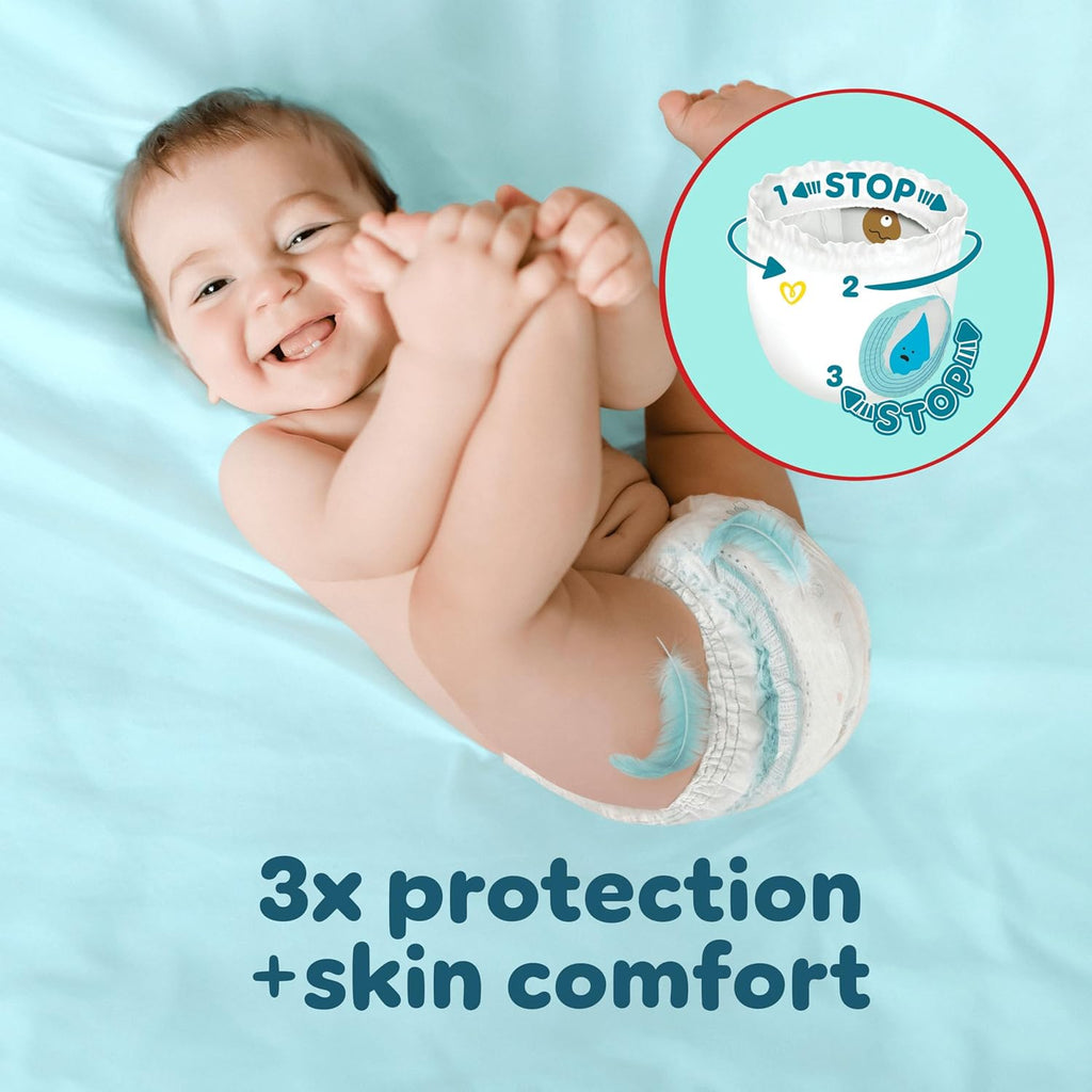 Pampers Premium Protection Nappy Pants Size 7 (15kg+) - 123 Pack + Harmonie Aqua Wipes
