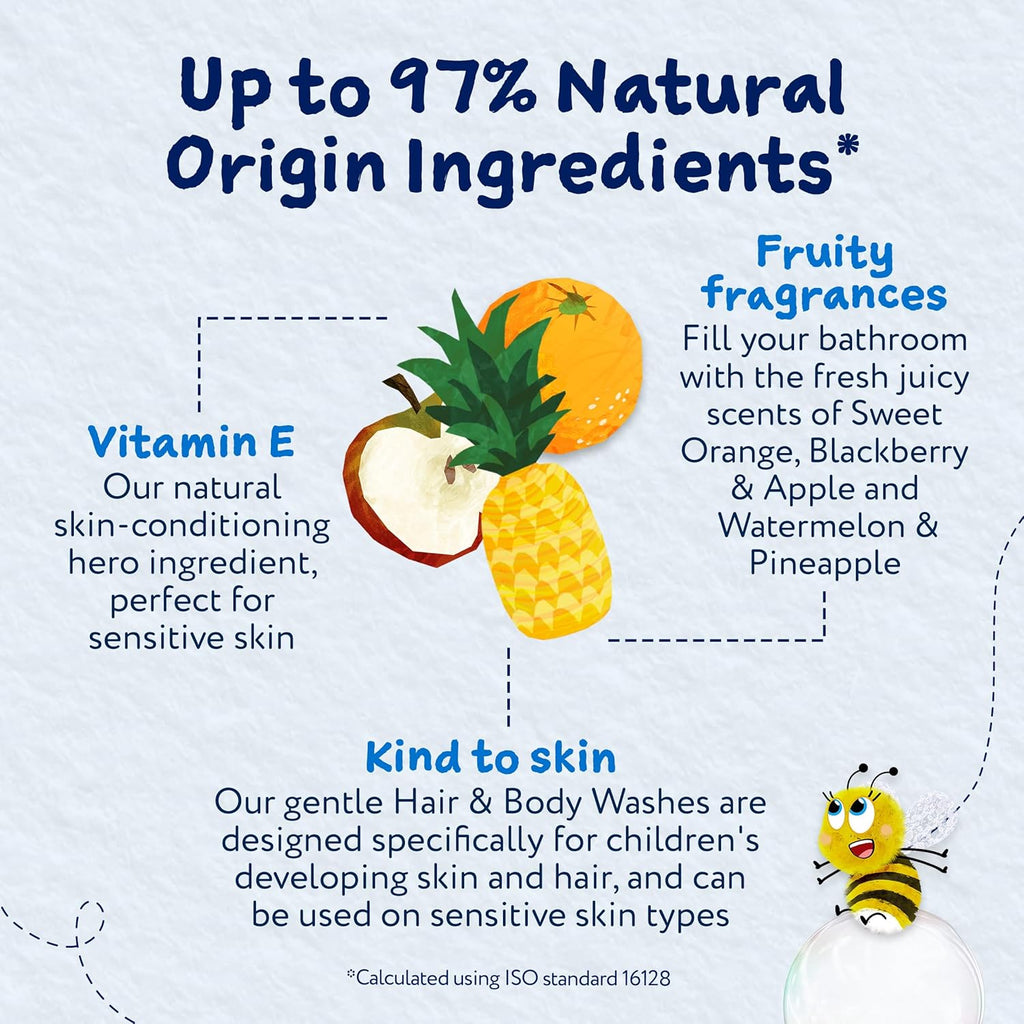 Childs Farm Hair & Body Wash Bundle - Sweet Orange, Blackberry & Apple, Watermelon & Pineapple, 250ml x3