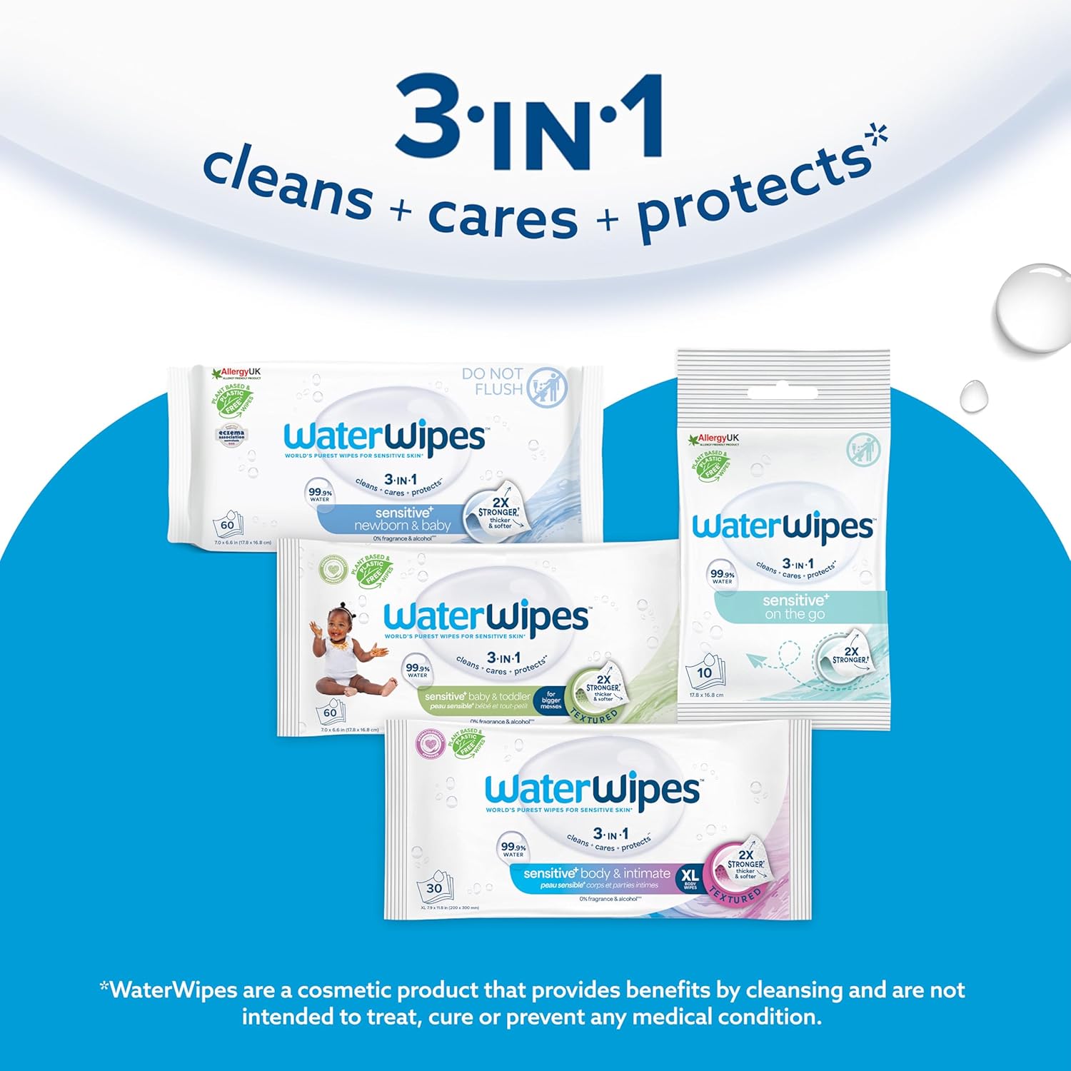 WaterWipes Sensitive+ Newborn & Baby Wipes, 360 Count (6 Packs)