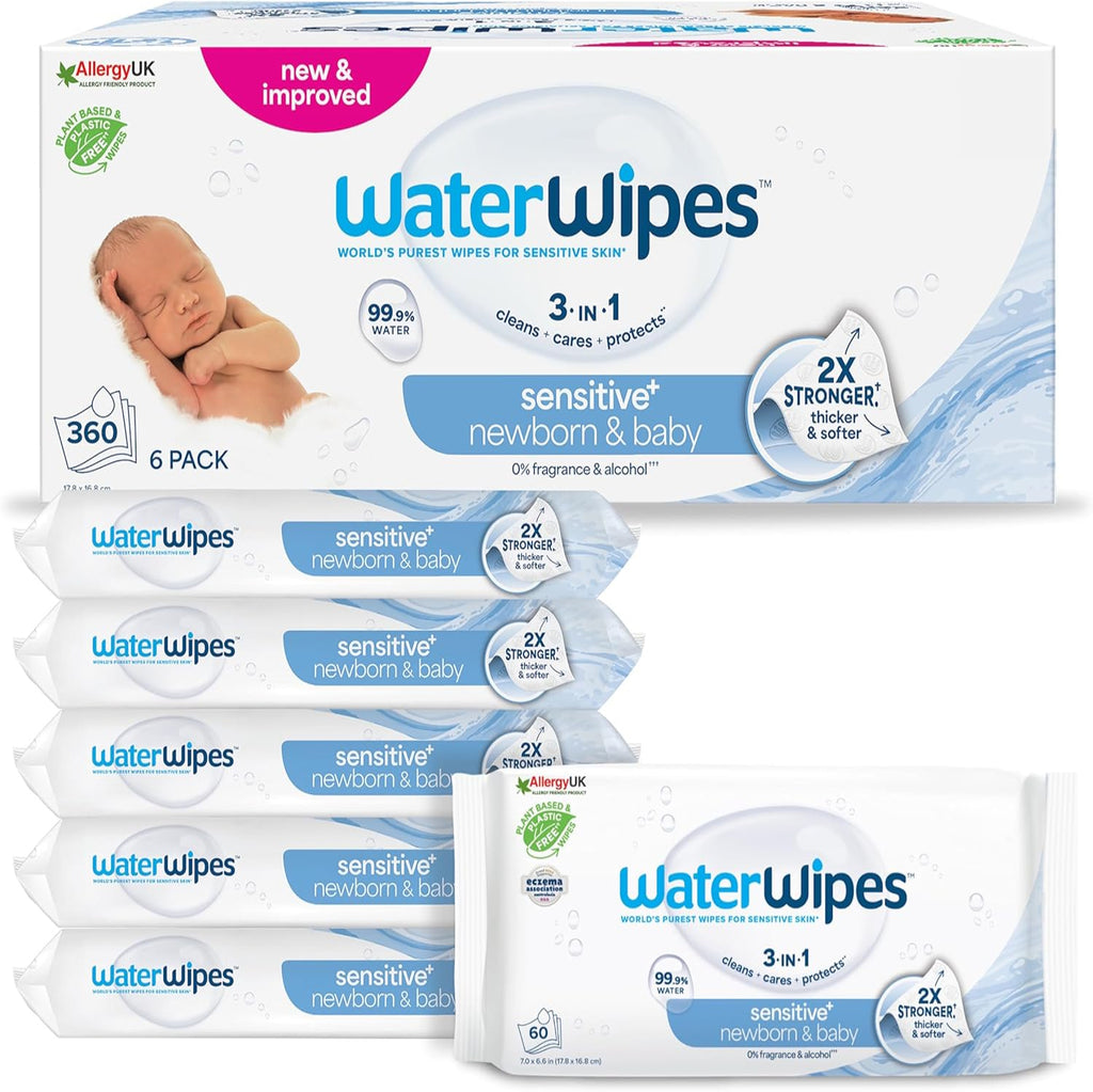 WaterWipes Sensitive+ Newborn & Baby Wipes, 360 Count (6 Packs)
