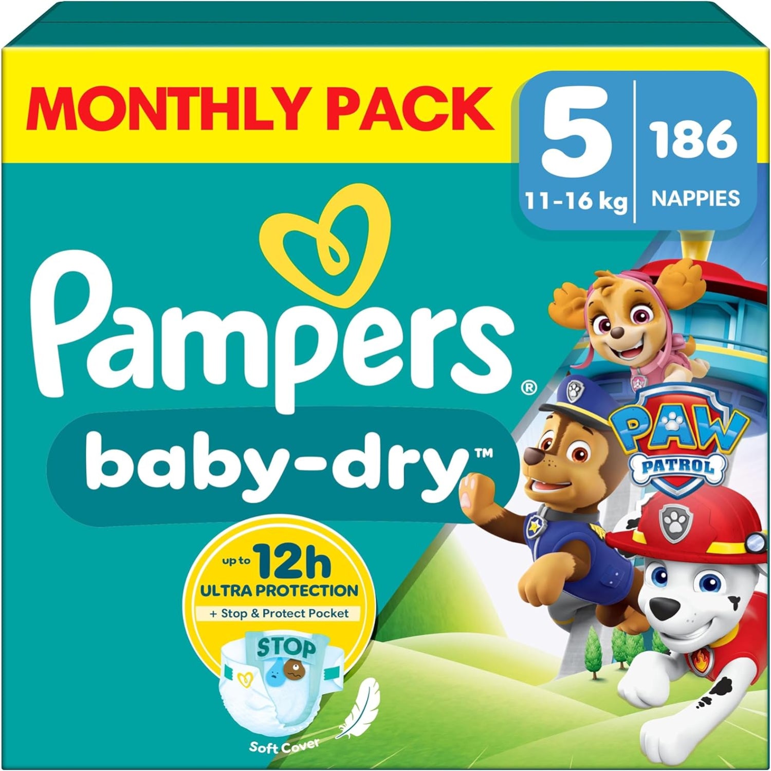 Pampers Baby-Dry Paw Patrol Size 5 Nappies (11-16kg) - 186 Pack