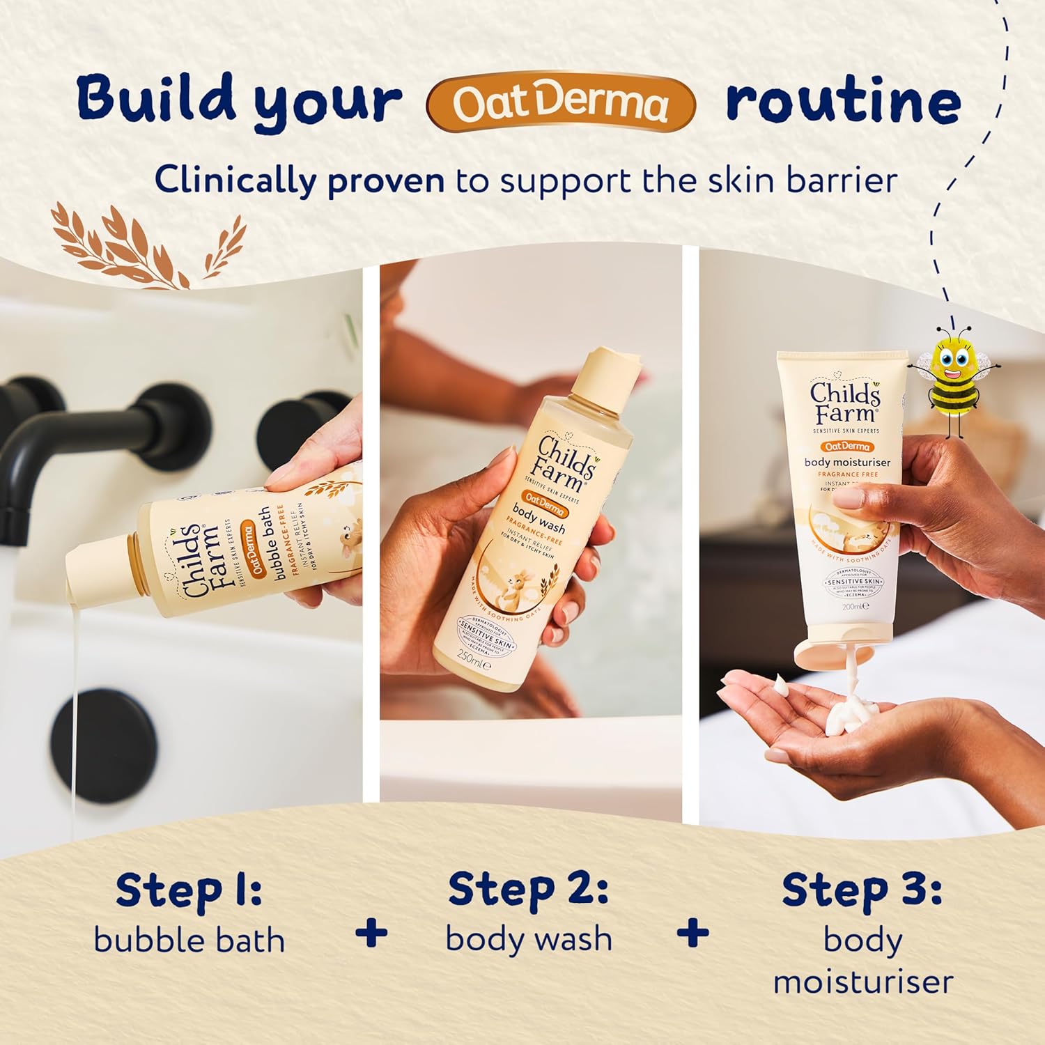 Childs Farm OatDerma Regime Bundle - Baby Bubble Bath, Body Wash & Body Moisturiser